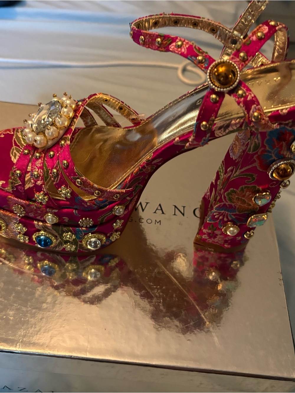 Azalea Wang Floral Embellished Pink Platform Sandals - Picture 6 of 7